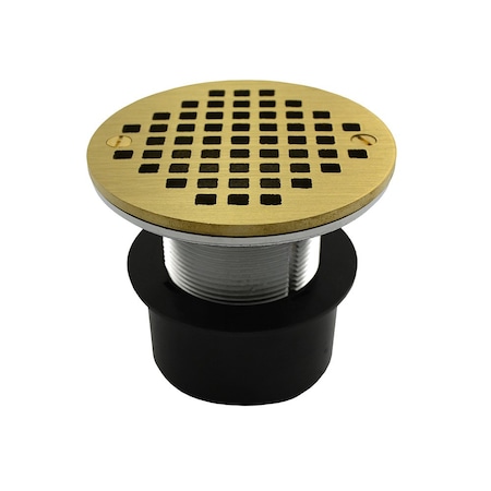 Jones Stephens 2in. ABS Over Pipe Fit Drain Base with 2in. Metal Spud and 6in. Polished Brass Strainer D53219